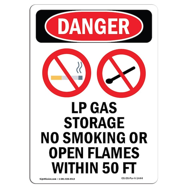 Safety Sign, OSHA Danger, 24" Height, Aluminum, LP Gas Storage No Smoking, Portrait